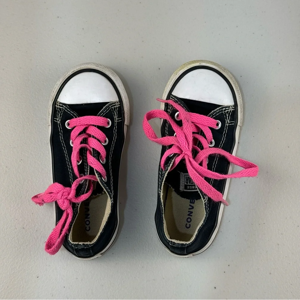 Converse Kids Sneakers Beige Canvas & Black Canvas with Pink Laces